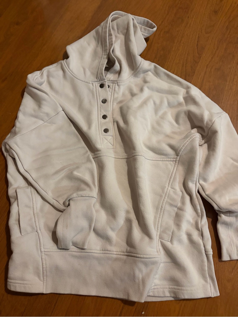 Zenana Outfitters Cream Button-Placket Hooded Pullover